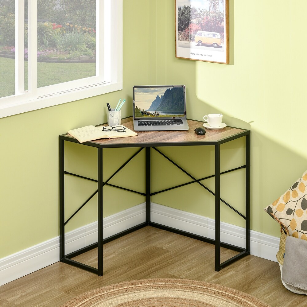 HOMCOM Corner Computer Desk with Steel Frame for Small Spaces  Writing Desk for Workstation