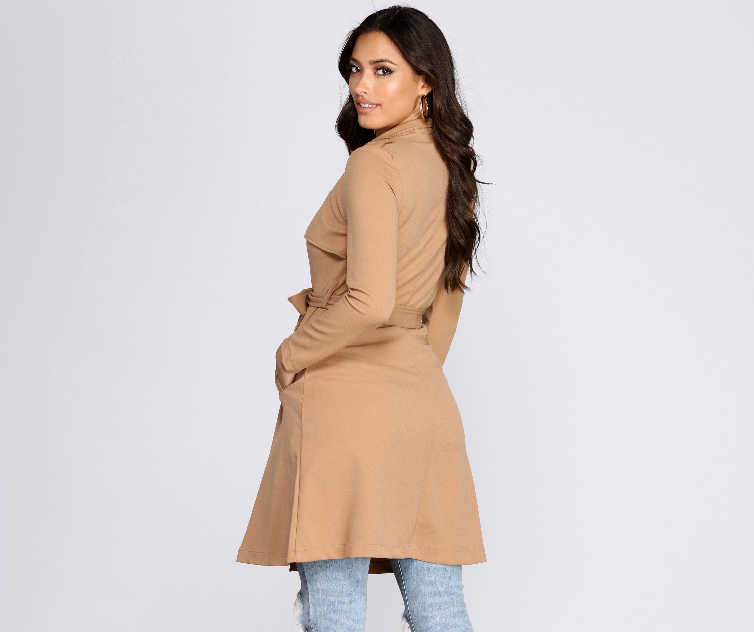 Feminine Flare Zip Up Trench Coat