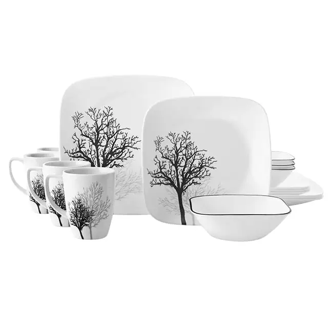 Corelle Square 16-Piece Dinnerware Set， Timber Shadows， Service for 4