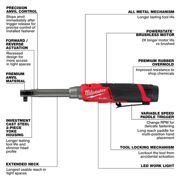 Milwaukee M12 FUEL 3/8 Extended Reach High Speed Ratchet