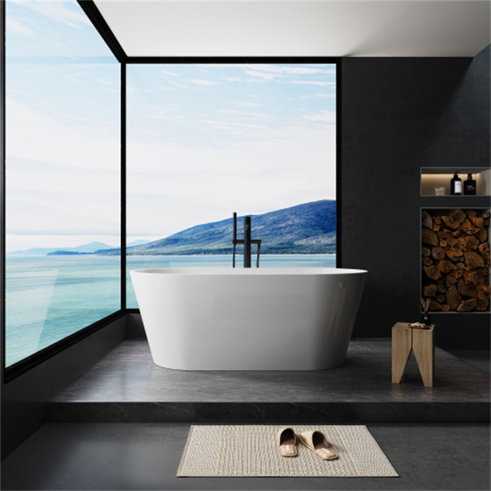 High Gloss Acrylic Freestanding Soaking Bathtub with Chrome Overflow