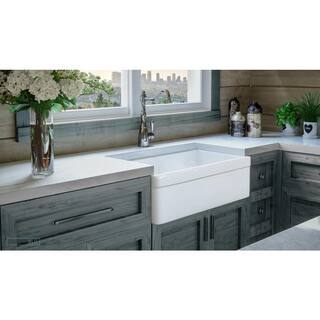 Fossil Blu Luxury White Solid Fireclay 30 in. Single Bowl Farmhouse Apron Kitchen Sink with Stainless Steel Accs and Belted Front WHS1004SS