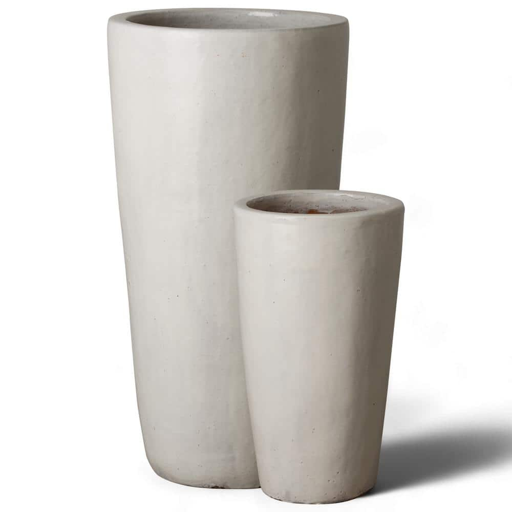 Emissary Tall 18.5 in. L x 36 in. H Distressed White Ceramic Round Planter with Drainage Hole 12132WT-2