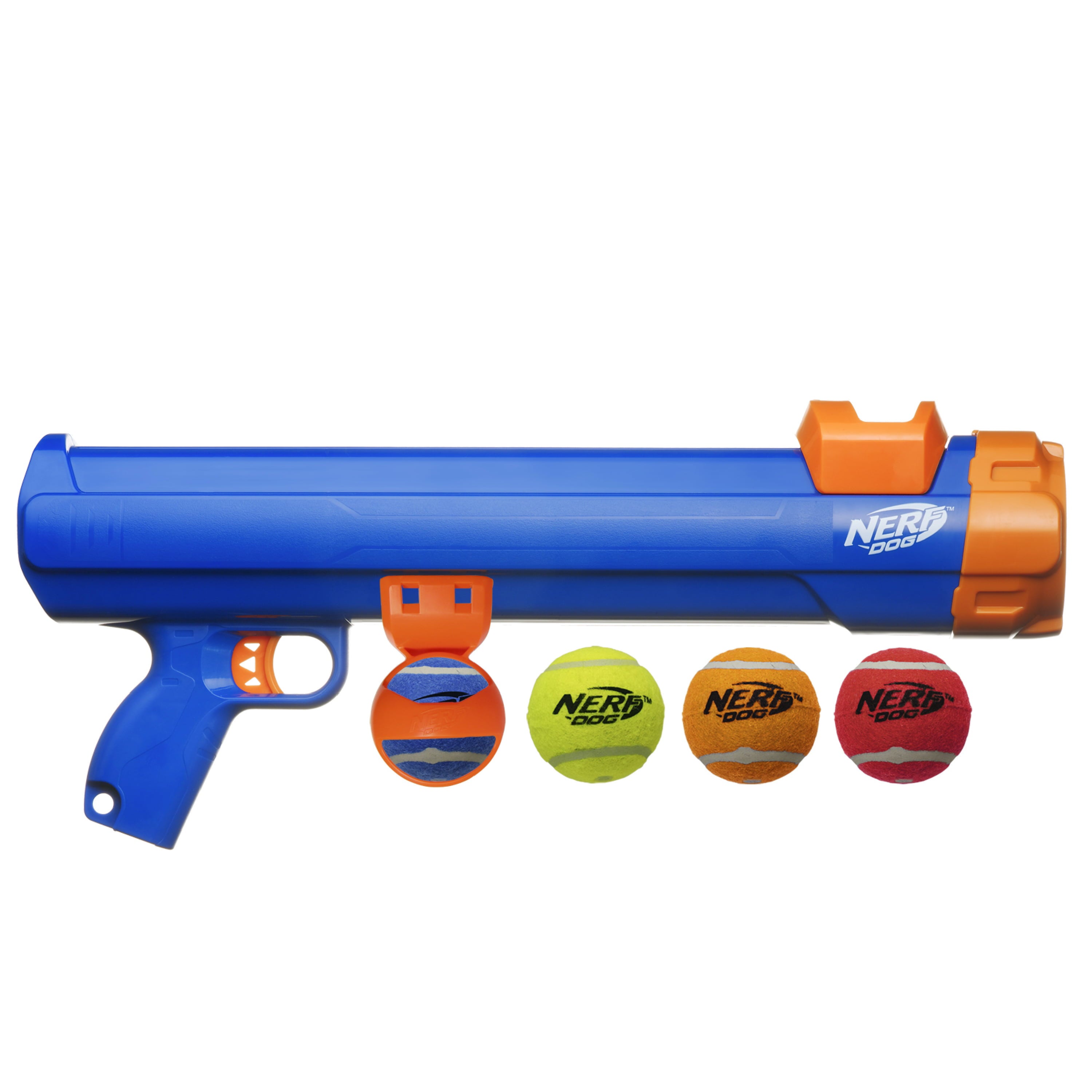 Nerf Dog 20-inch Tennis Ball Blaster Dog Toy with 4 Balls and Ball Clip