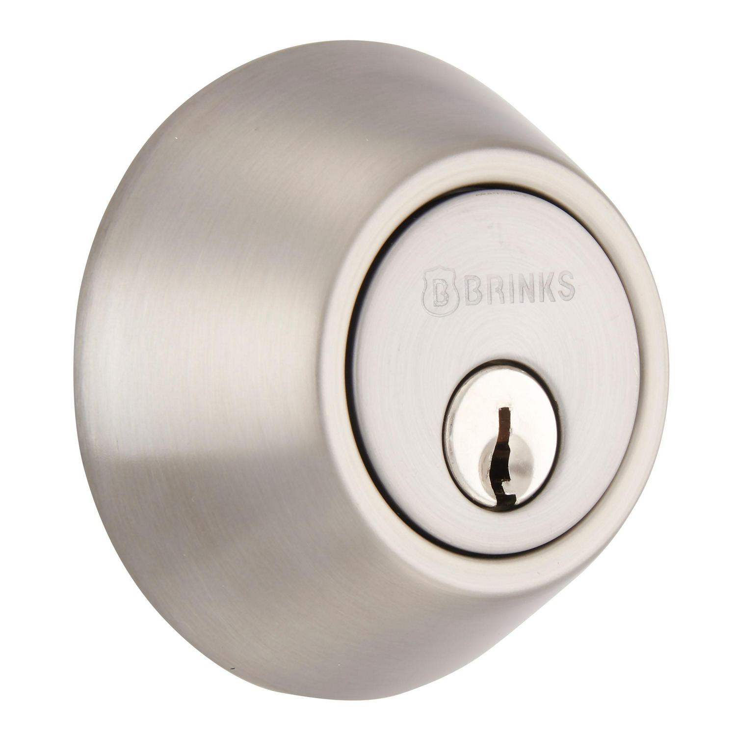 Brinks Keyed Entry Tulip Doorknob and Deadbolt Combo， Satin Nickel Finish， Twin Pack