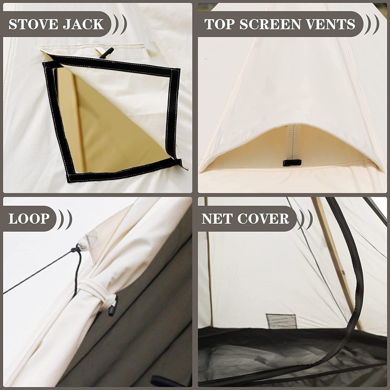 Coewske Hot Tent with Stove Jack Hole 4 Season Canvas Camping Tent for Solo Winter Family Hiking Hunting， White