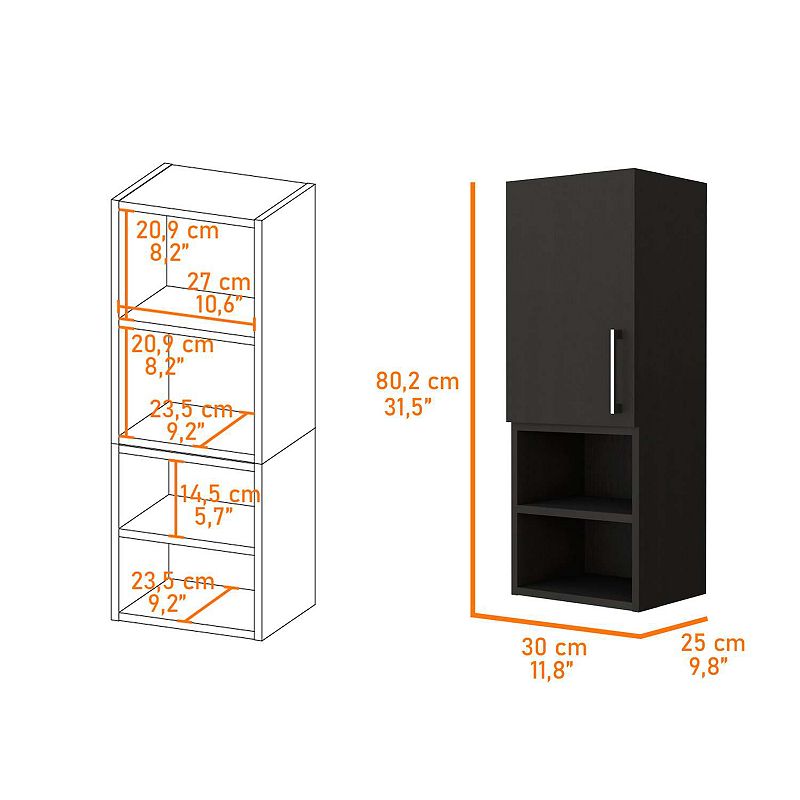 Praia Medicine Cabinet， Four Shelves  Single Door Cabinet， Metal Handle