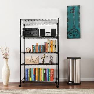 Amucolo Black 5-Tier Steel Wire Garage Storage Shelving Unit with Wheels (29.37 in. W x 60.8 in. H x 13.46 in. D) DHS-CYHK-105G