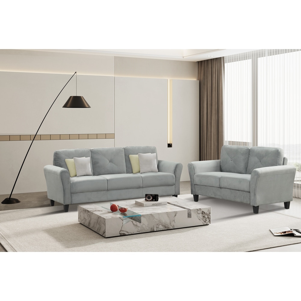 Modern Sofa Set with Removable Cushions and Sturdy Solid Wood Frame  3 Seater Sofa + Loveseat