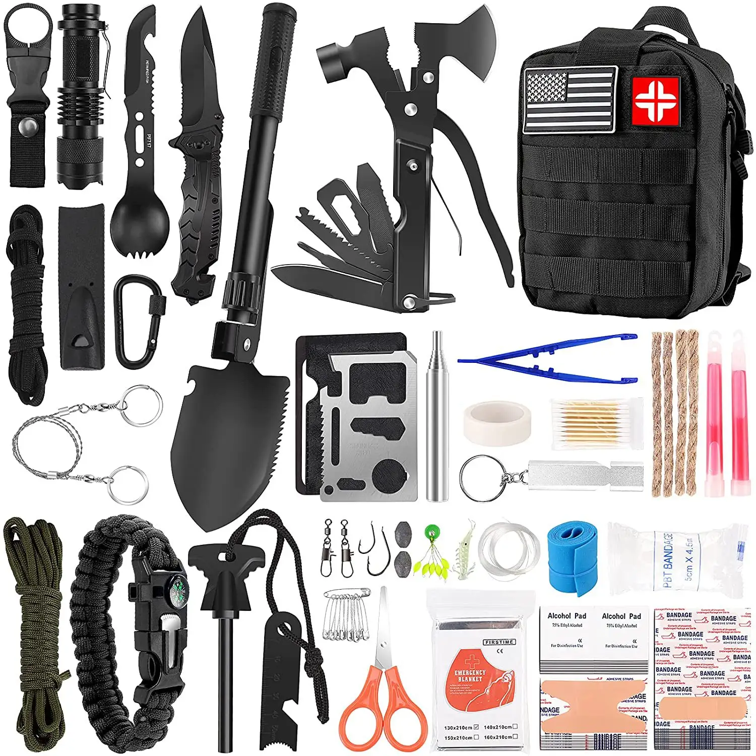 Hot Emergency Survival Kit First Aid Kit 142pcs Professional Survival Gear Equipment With Pouch For Camping Outdoor Adventure