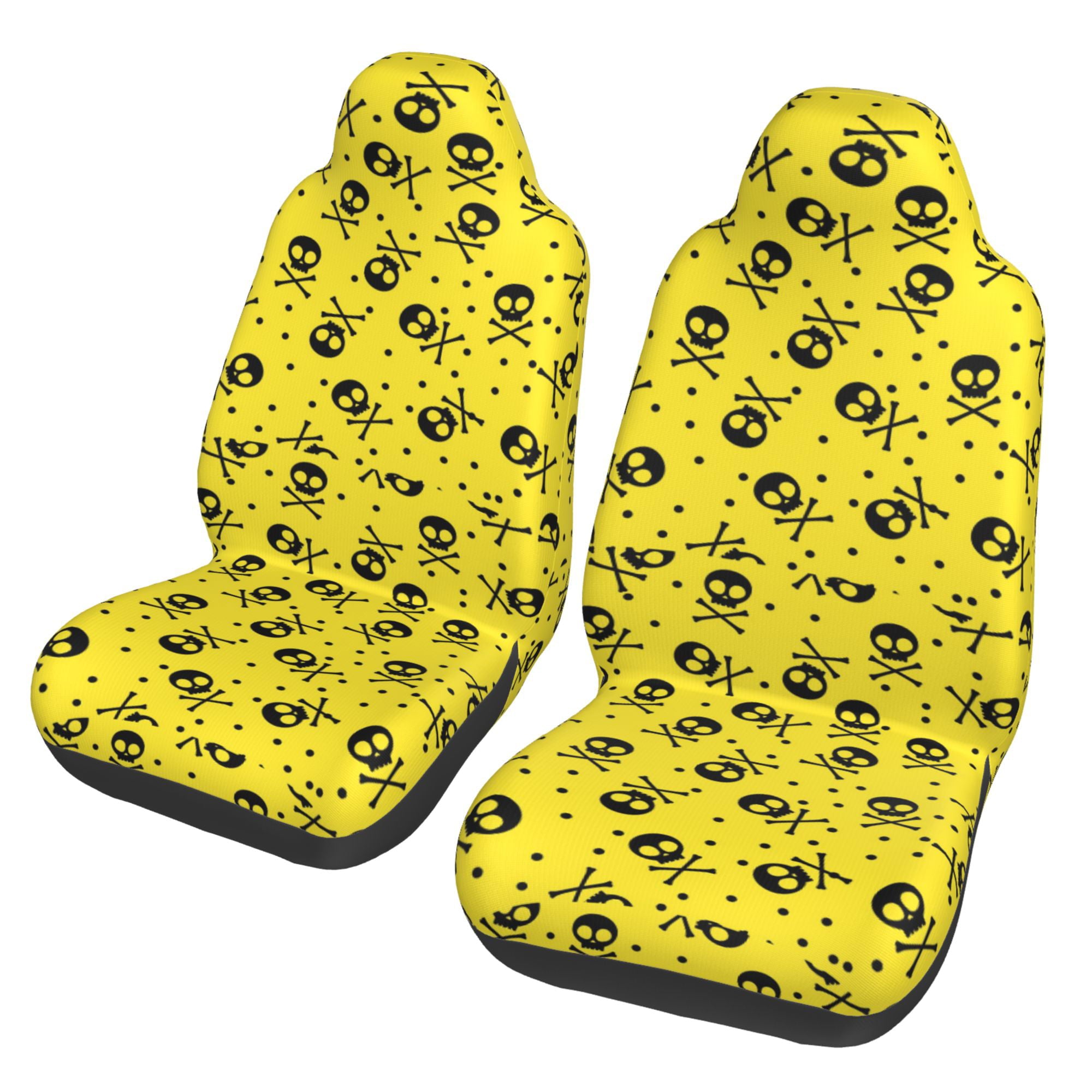 ZICANCN Car Seat Cover Skull Print Bones Yellow Car Front Seat Covers Protectors ， Automotive Seat Covers for Cars Trucks Suv