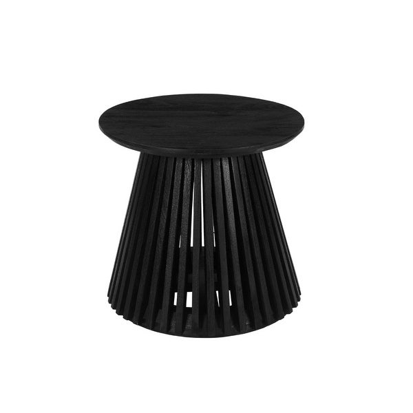 Ridge 20 Inch Handcrafted Mango Wood Round End Side Table， Slatted Flared Base， Black - 19 H x 20 W x 20 L Inches