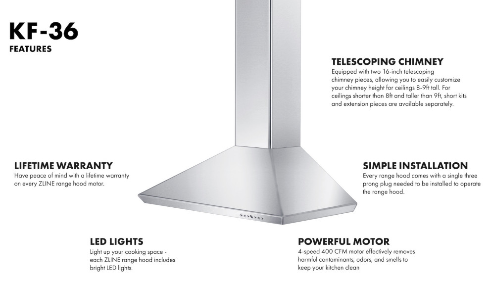 ZLINE 36 quotConvertible Vent Wall Mount Range Hood in Stainless Steel (KF 36)   Contemporary   Range Hoods And Vents   by Buildcom  Houzz