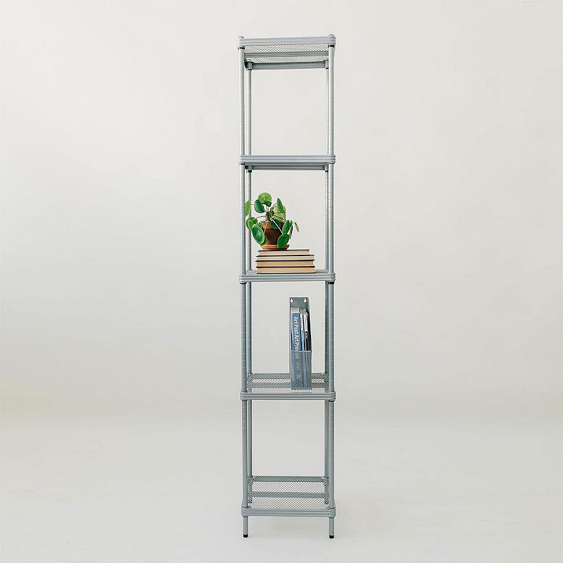 Design Ideas Meshworks 5 Tier Tower Metal Storage Shelving Unit Rack， Silver