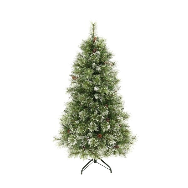 Roomfitters Artificial Christmas Tree with Multicolor LED Lights，White Ornaments，and Ribbon Topper，Frosted Pine Needles