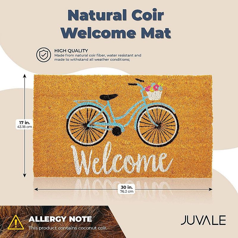 Natural Coir Doormat， Bicycle Welcome Mat (30 x 17 Inches)