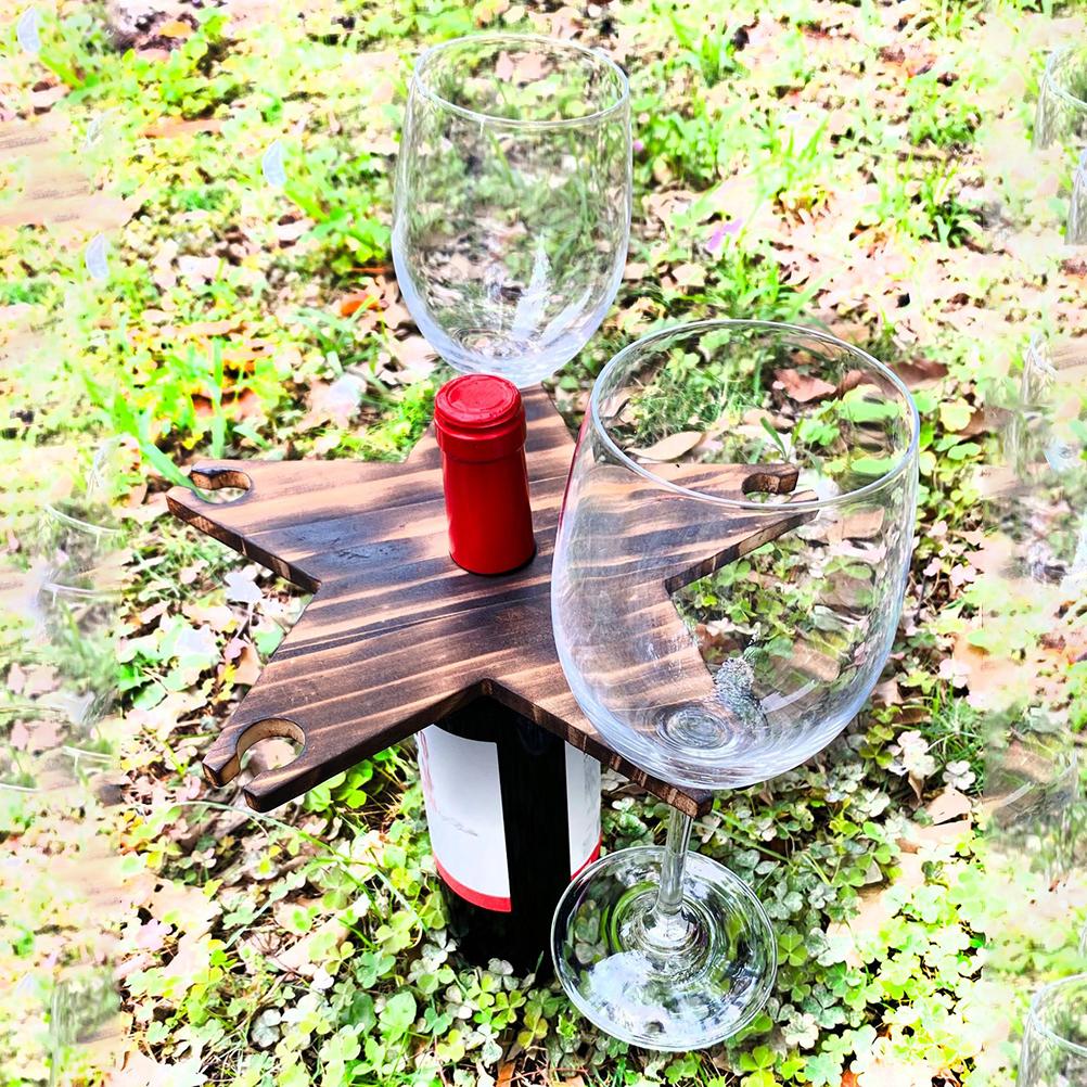 Outdoor Wine Table Portable Wooden Picnic Table Wine Glass Rack Table for Outdoors Garden Party Travel