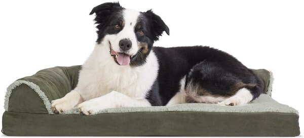 FurHaven Two-Tone Deluxe Chaise Memory Top Cat and Dog Bed w/Removable Cover