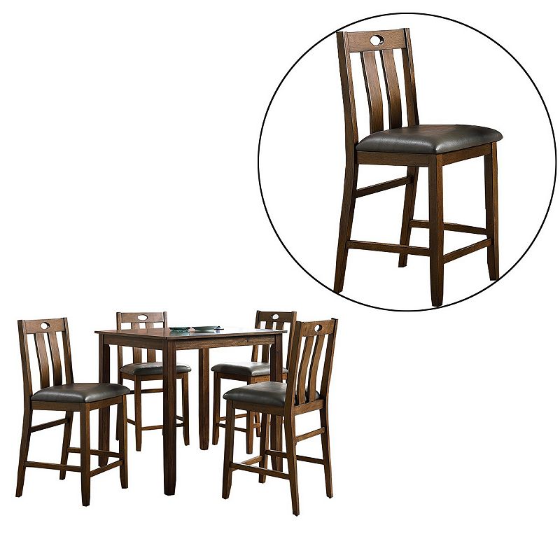 5 Piece Counter Height Wooden Dining Set with Padded Seat， Brown and Gray