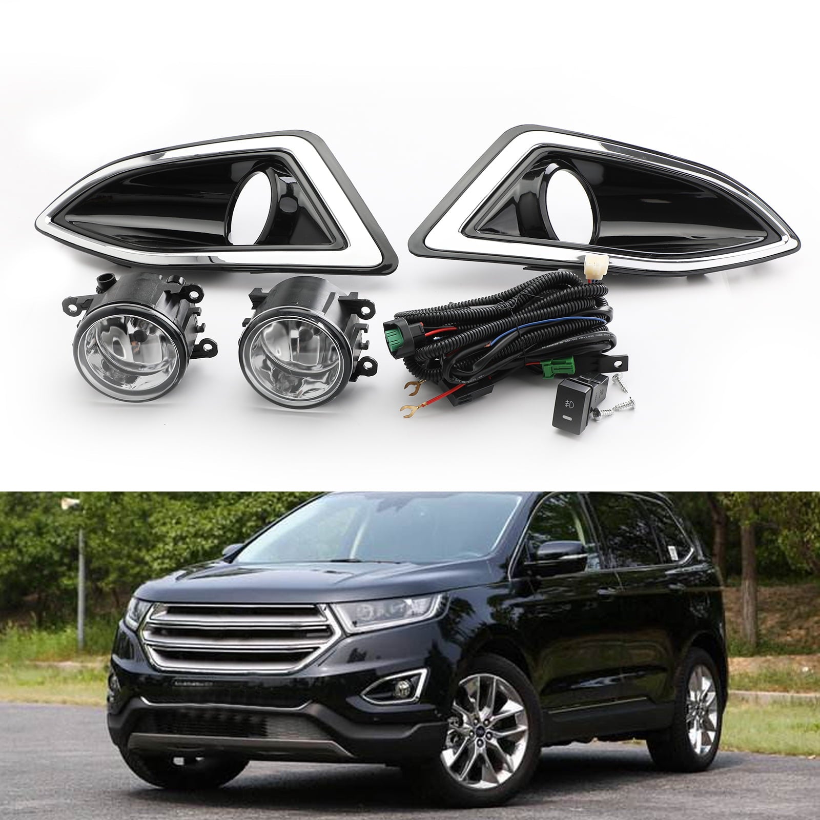 New Front Bumper Fog Lights Lamps Harness Switch Kit For Ford Edge 2015-2018