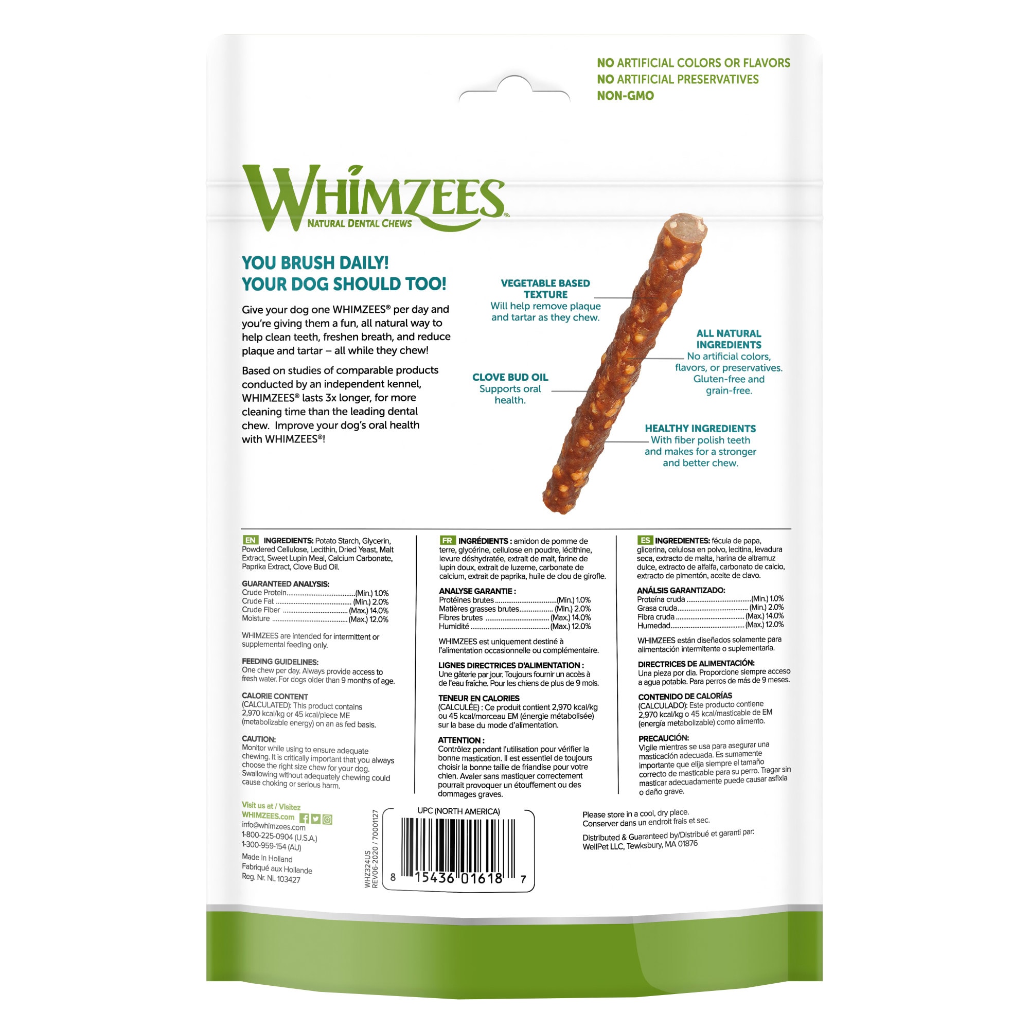 Whimzees Small Veggie Sausage Dog Treats， 28-count