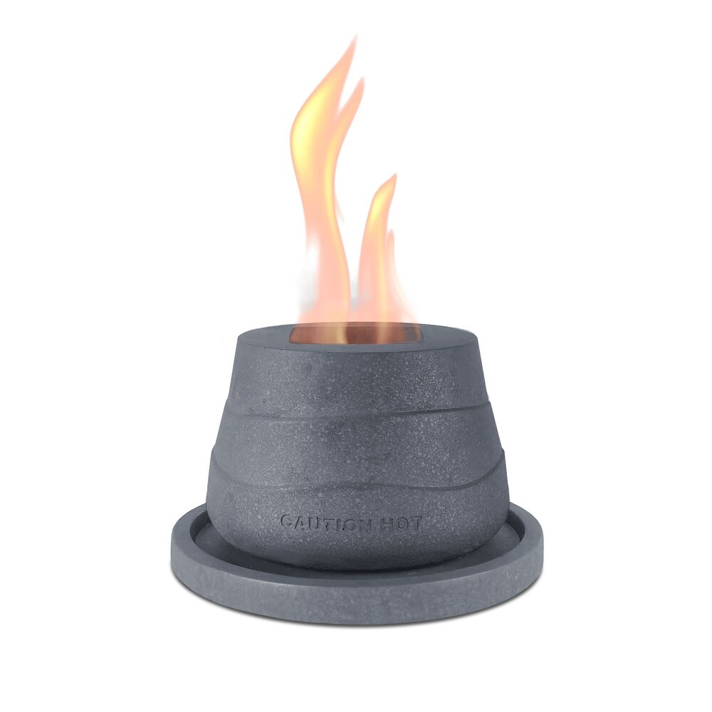 Kante Tulip Portable Concrete Rubbing Alcohol Tabletop Fire Pit with Metal Extinguisher and Gray Base  Ethanol Fireplace