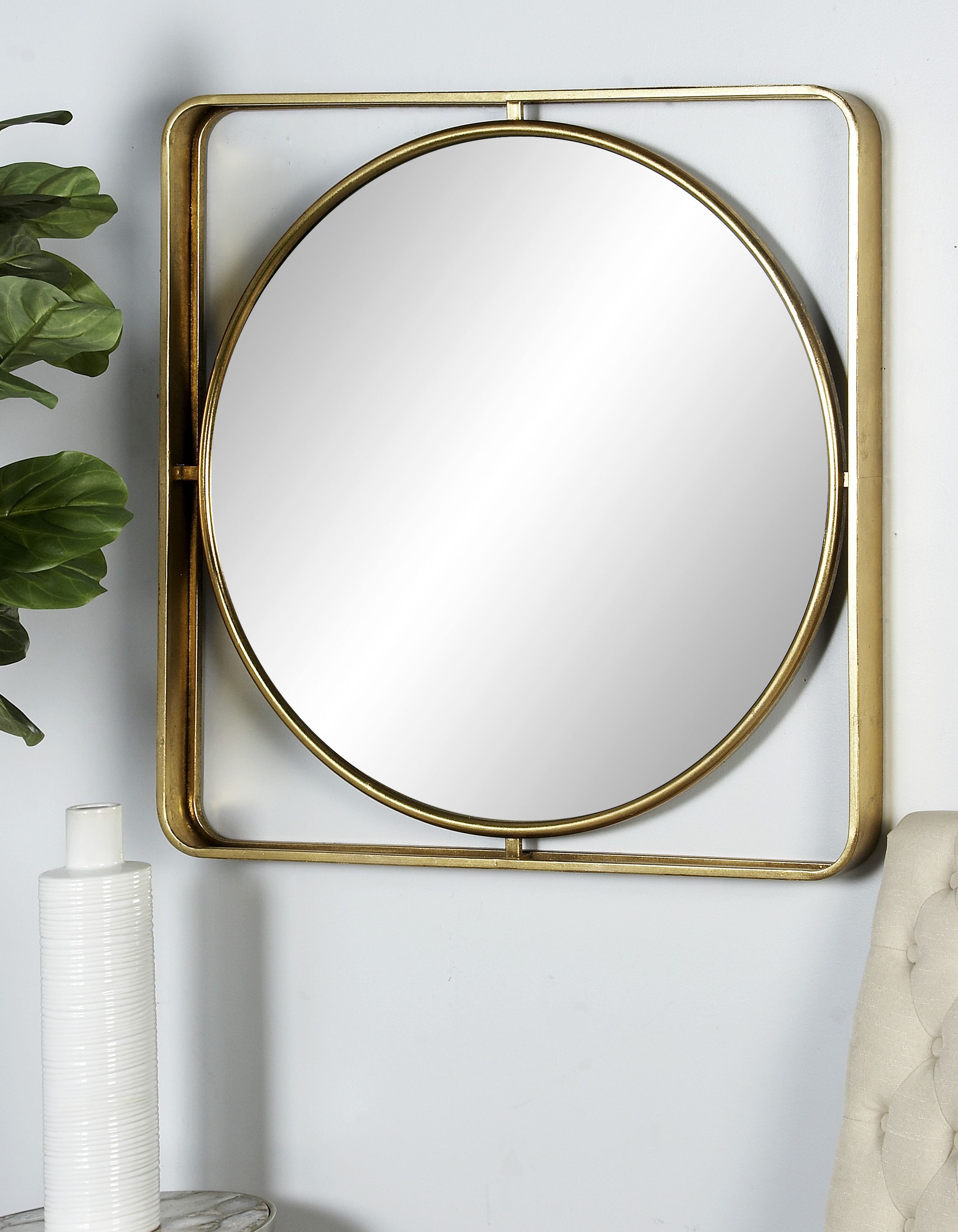 Gold Contemporary Metal Wall Mirror 34 x 34