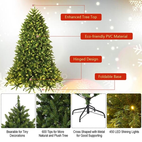 Gymax 5Ft Prelit Christmas Tree Hinged Fir Tree w/ 8 Flash Modes LED