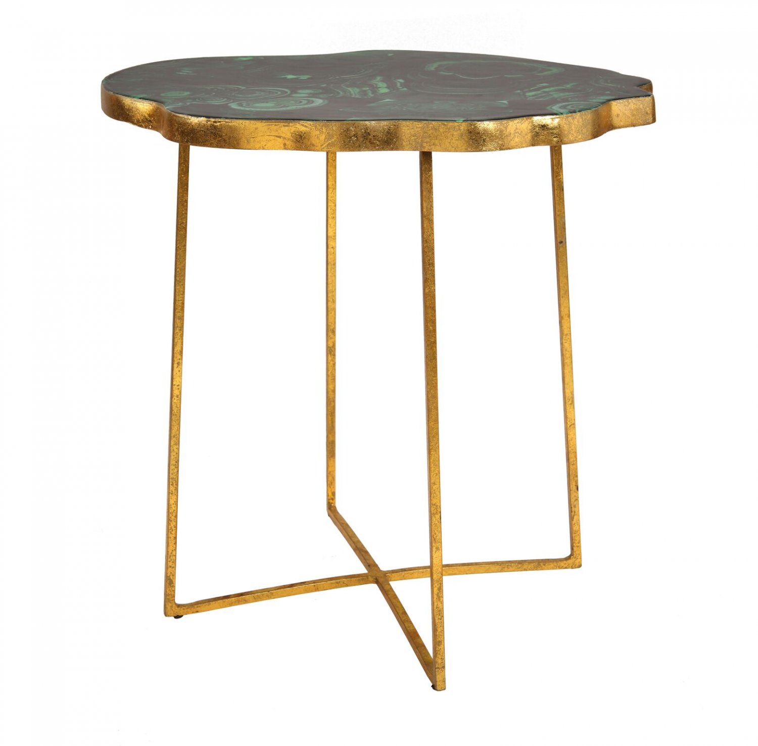 TOV Furniture Lily Agate Green and Gold Side Table with Gold Iron Legs