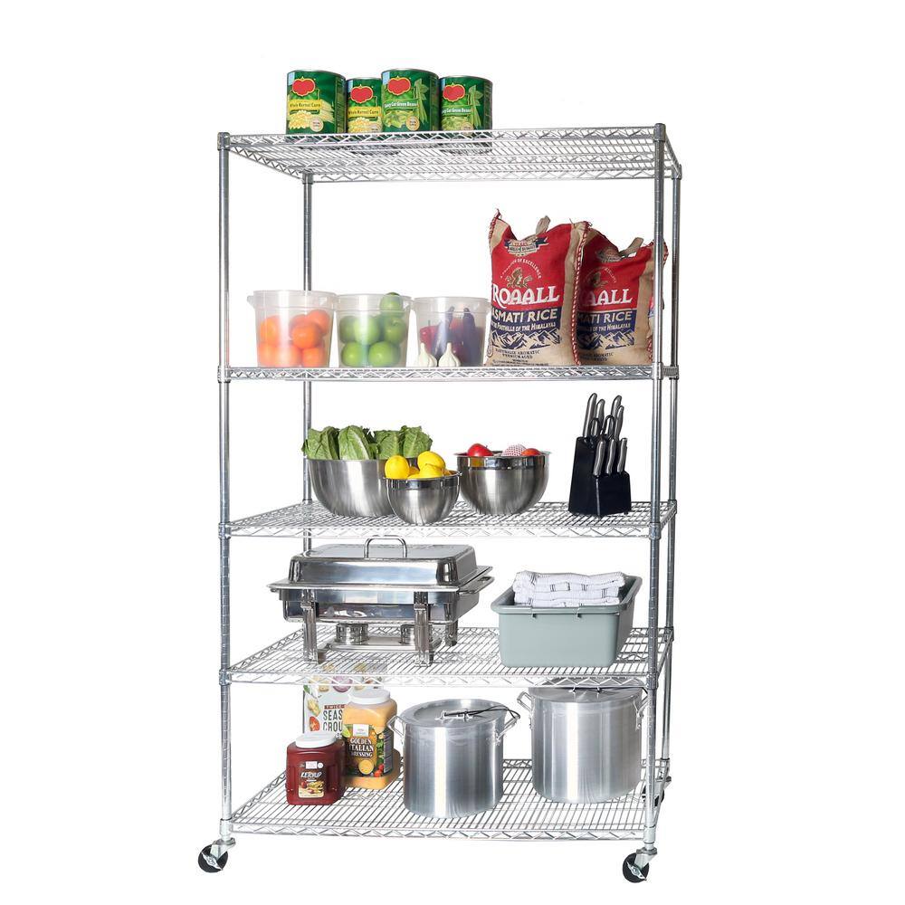 Seville Classics UltraDurable Silver 5-Tier NSF-Certified Steel Wire Garage Storage Shelving Unit (48 in. W x 72 in. H x 24 in. D) WEB564