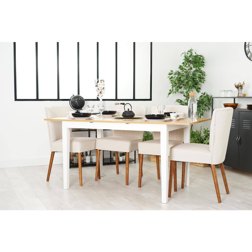 Homy Casa Thommy 63 in. Rectangle Oak Manifactured Wood Top Removable Leaf Solid Wood 4-Legs Dining Table (Seats 6) THOMMY