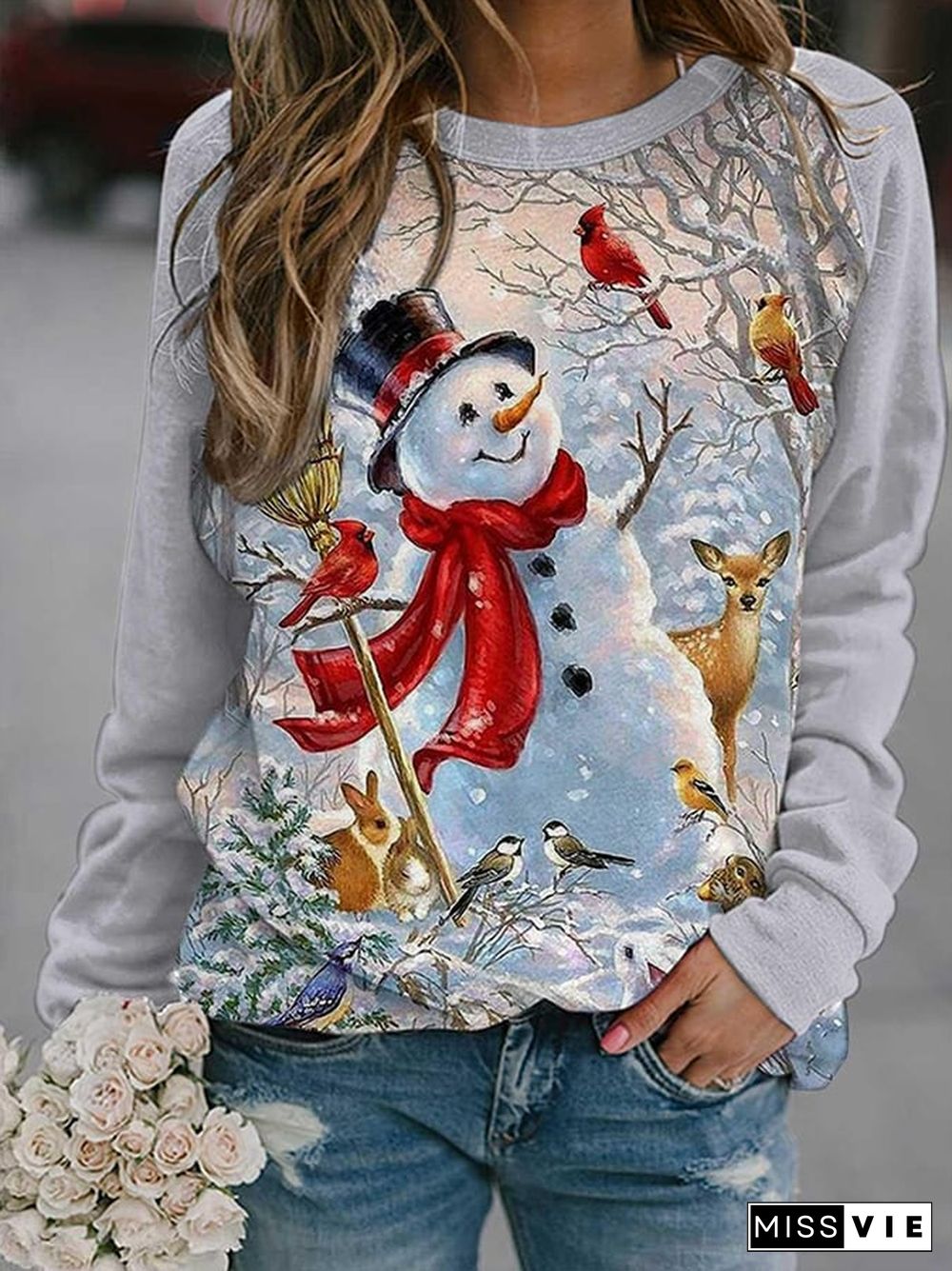 Women's Snowman Print Sweatshirt