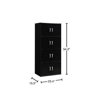 HODEDAH 4-Shelf 54 in. H Black Bookcase with Double Doors HID44 BLACK