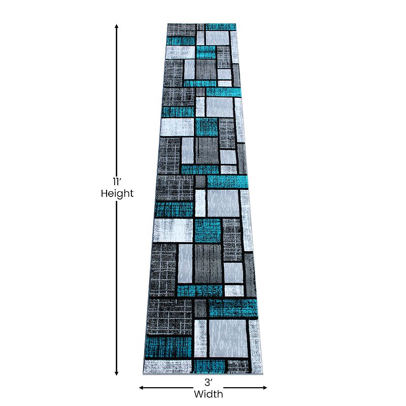 Masada Rugs Masada Rugs Stephanie Collection Design 1110 2'x11' Modern Contemporary Area Rug in Turquoise， Gray， Black and White