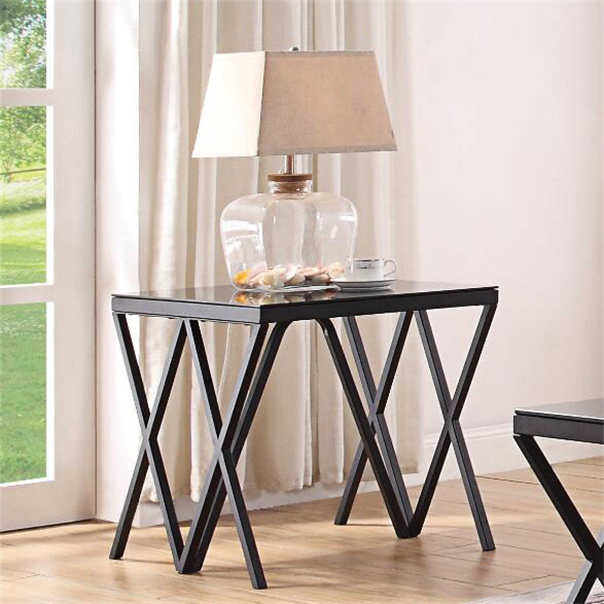 Coffee Table End Table Living Room Table No Storage in Black and Glass