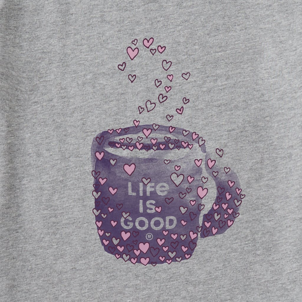 Life Is Good  Women's Scattered Hearts Coffee Long Sleeve Crusher-LITE Vee