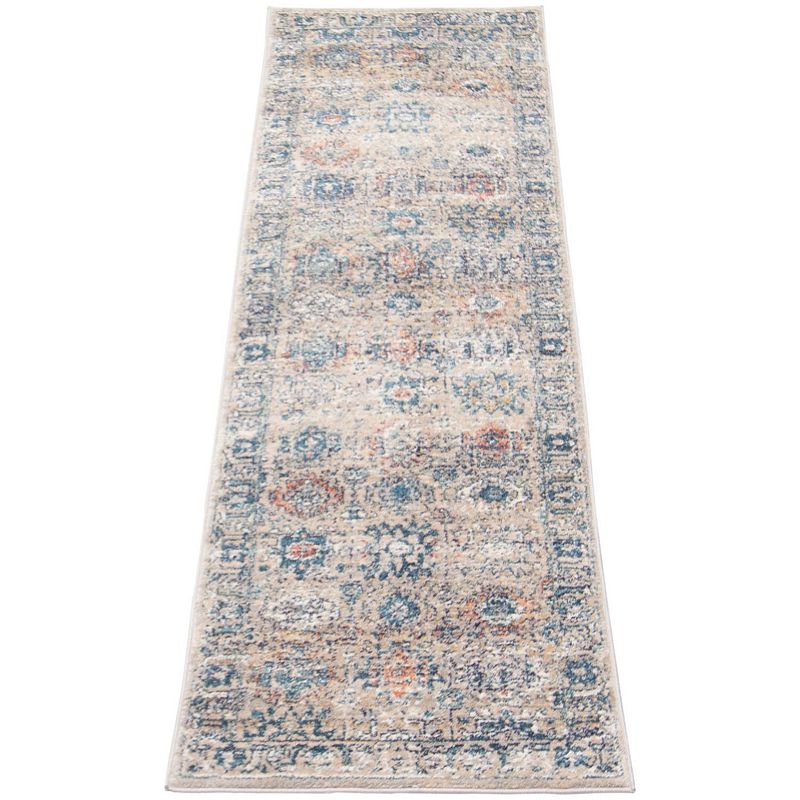 2' x 8' Gray and Blue Vintage Rectangular Area Throw Rug Runner