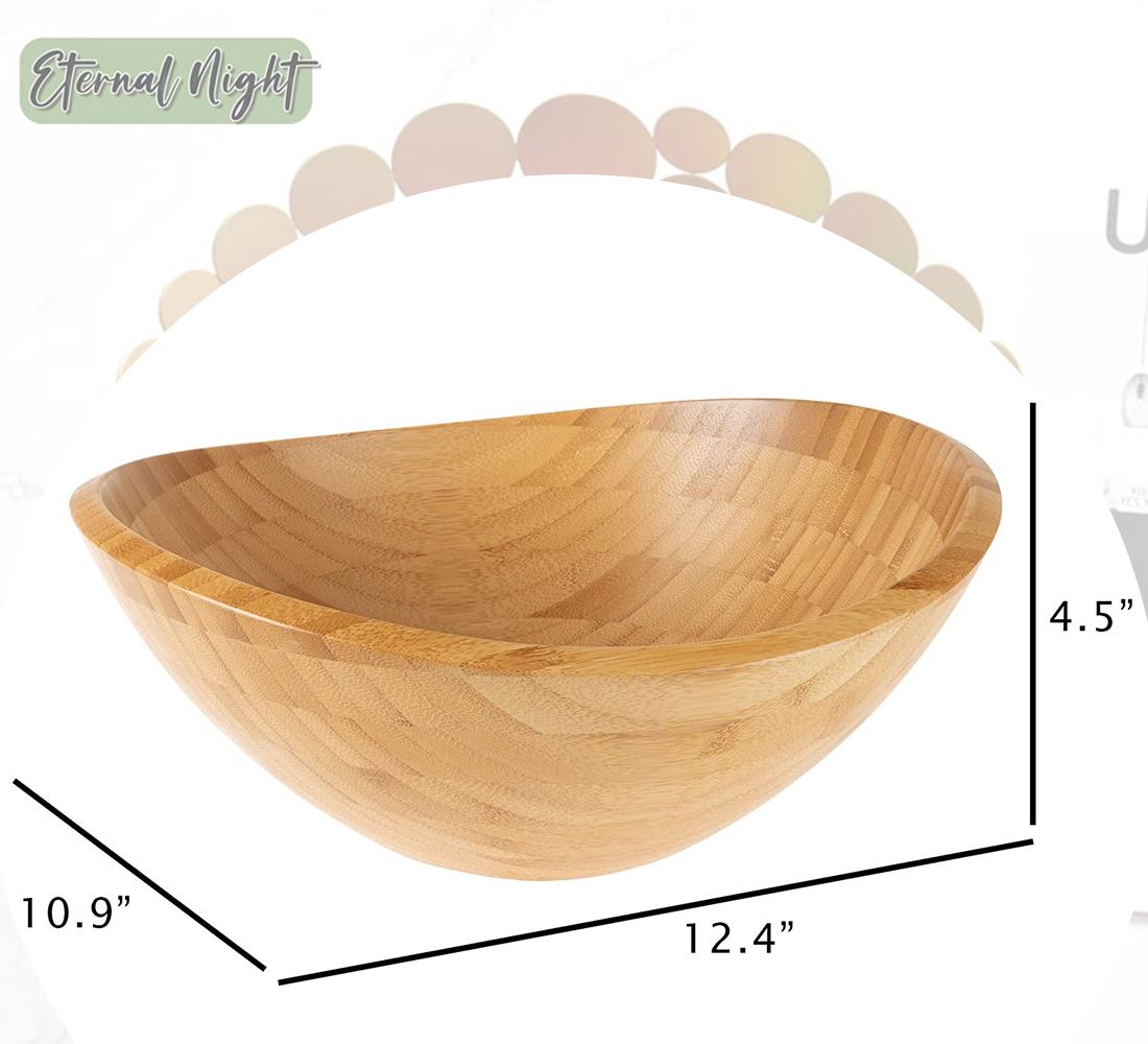 Serving Bowl Large Modern Oval Wood Dinnerware for Salads， Bread， Fruit or Vegetables by