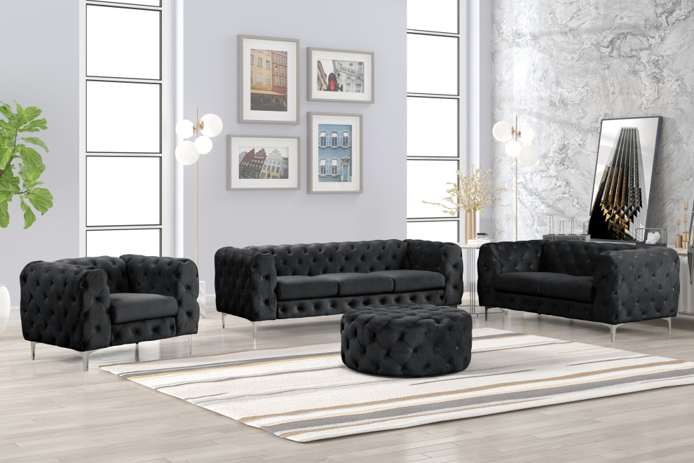 Julissa 4 Piece Velvet Living Room Set UFE   Midcentury   Living Room Furniture Sets   by US Furnishings Express  Houzz