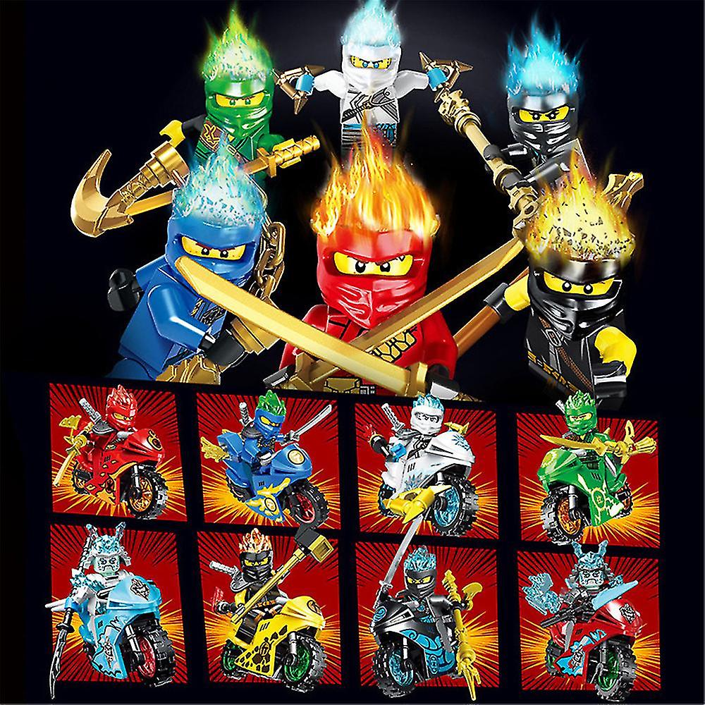 8pcs Motorcycle Ninjago Building Blocks Set Mini Action Figures Doll Minifigures Toys Desktop Decor Kids Gift