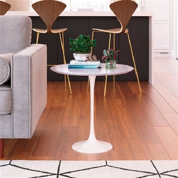 White Marble Side Table - 20'' H x 23'' W x 23'' D