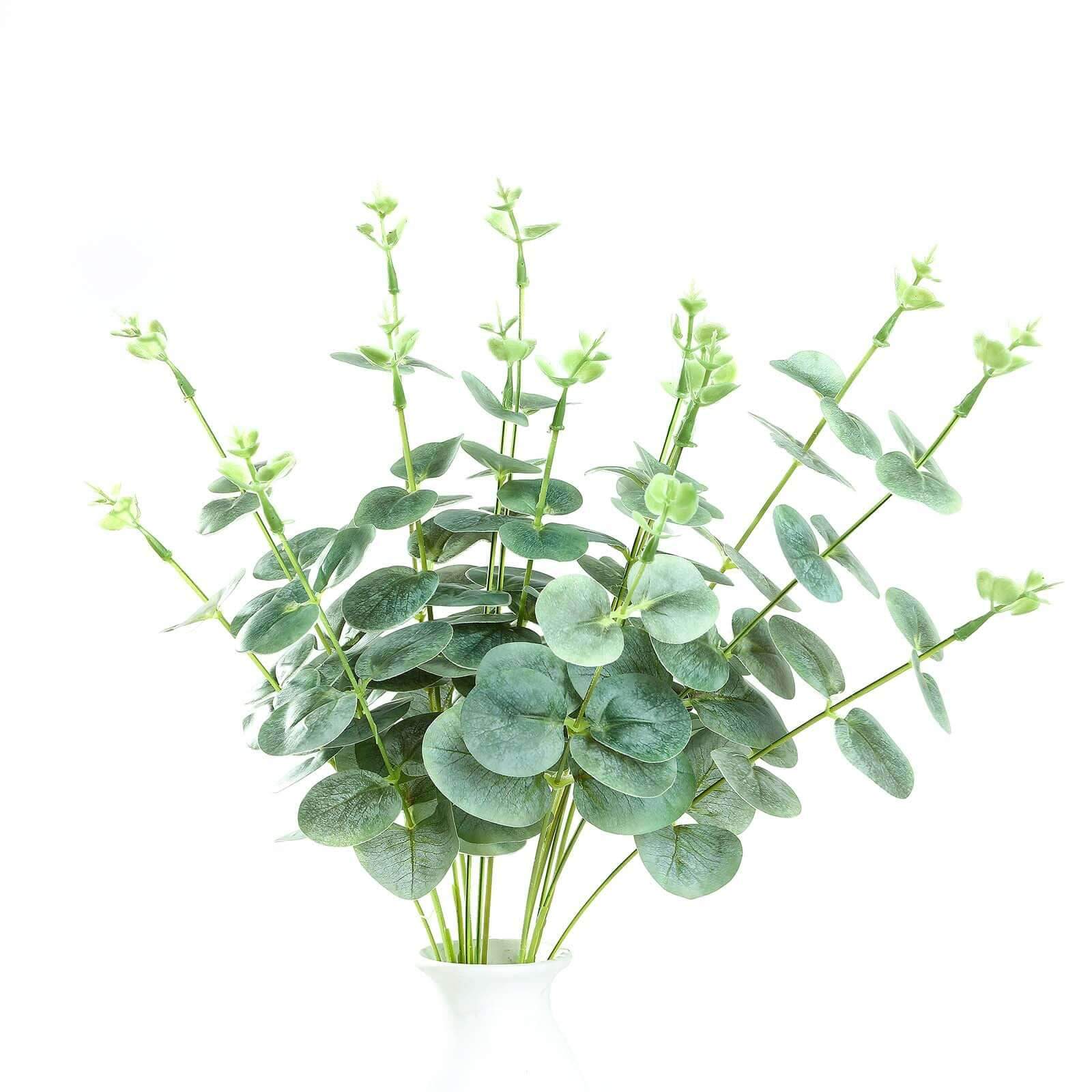 2 Bushes Frosted Green Artificial Eucalyptus Branch Bouquet Plants 19