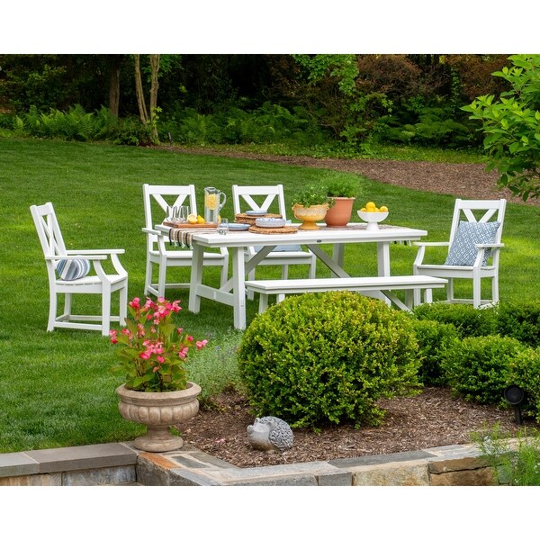 POLYWOOD Braxton 6Piece Rustic Farmhouse Arm Chair Dining Set with Bench