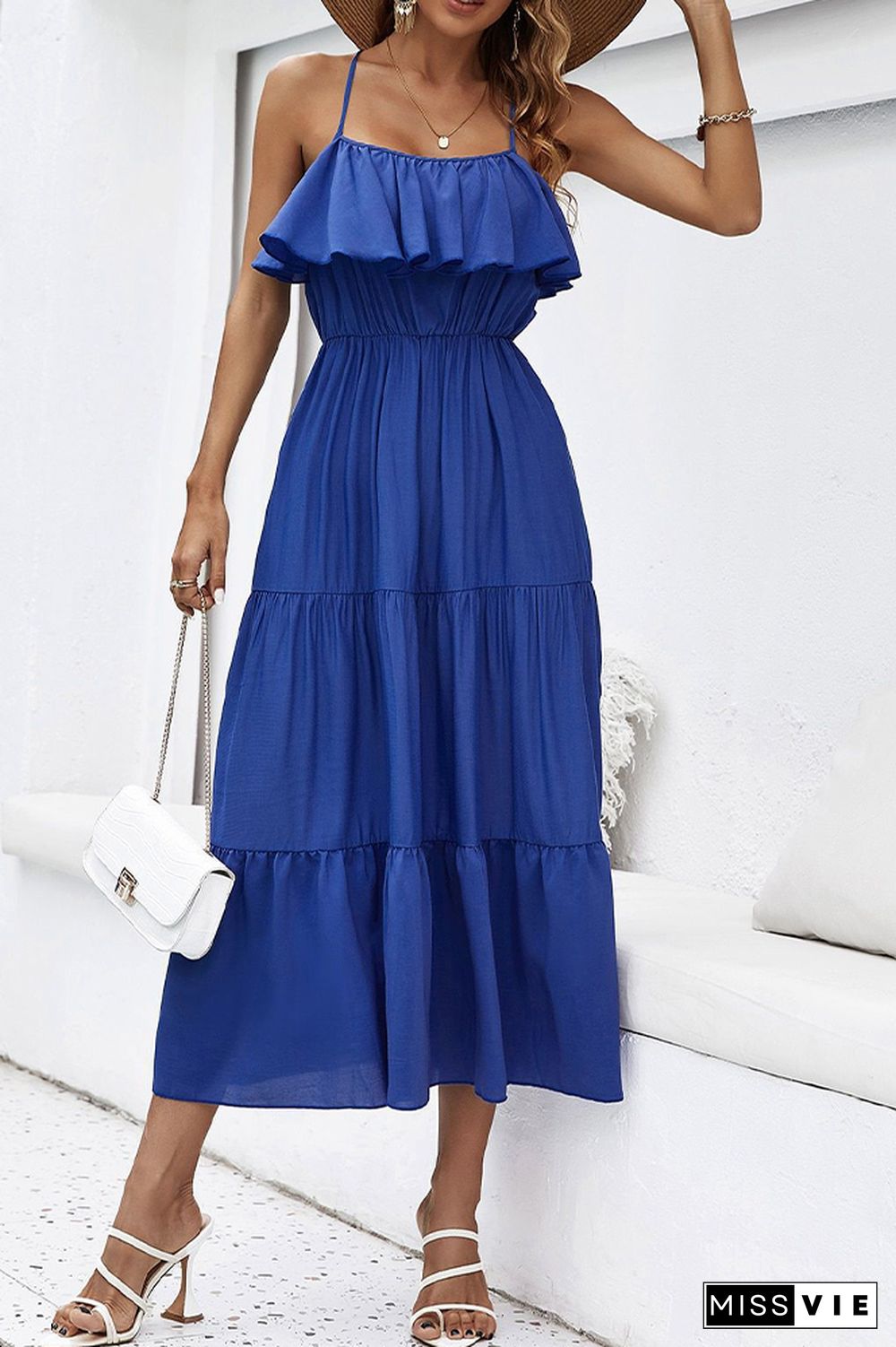 Blue Spaghetti Straps Maxi Dress Wholesale