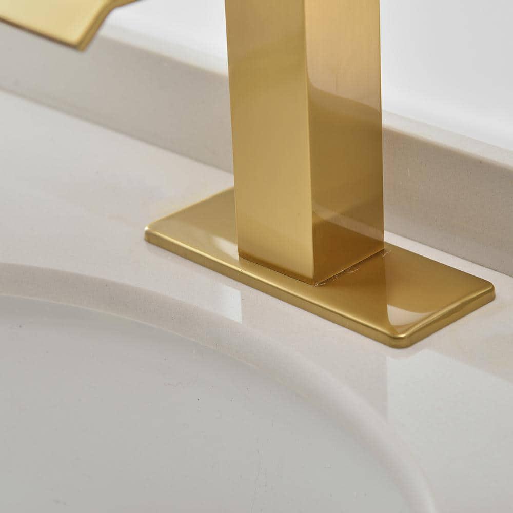 BWE Waterfall Single Hole SingleHandle LowArc Bathroom Faucet With Popup Drain Assembly in Brushed Gold