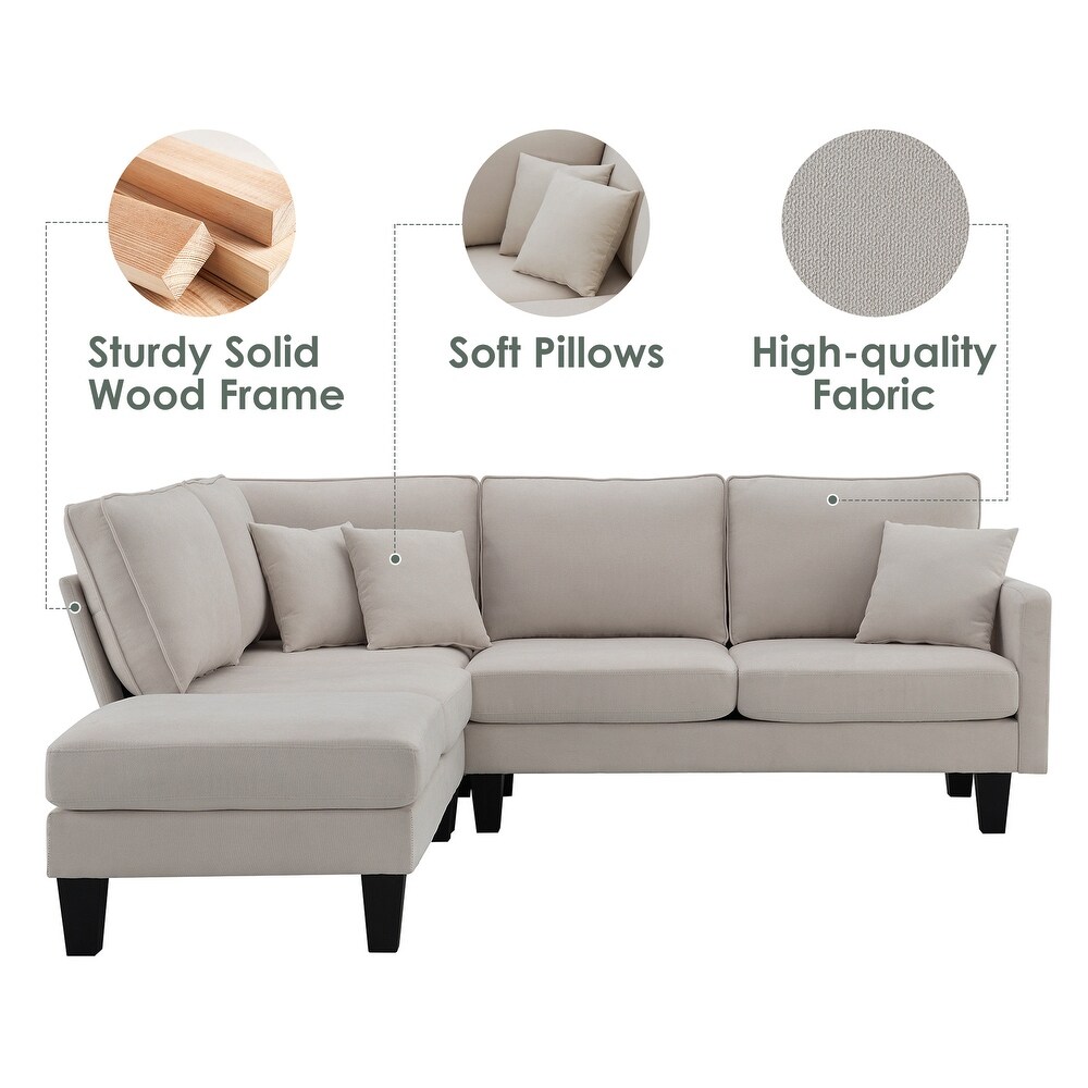 Terrycloth Modern L Shape Sectional Sofa  5 Seat Practical Couch Set with Chaise Lounge and 3 Pillows for Living Room