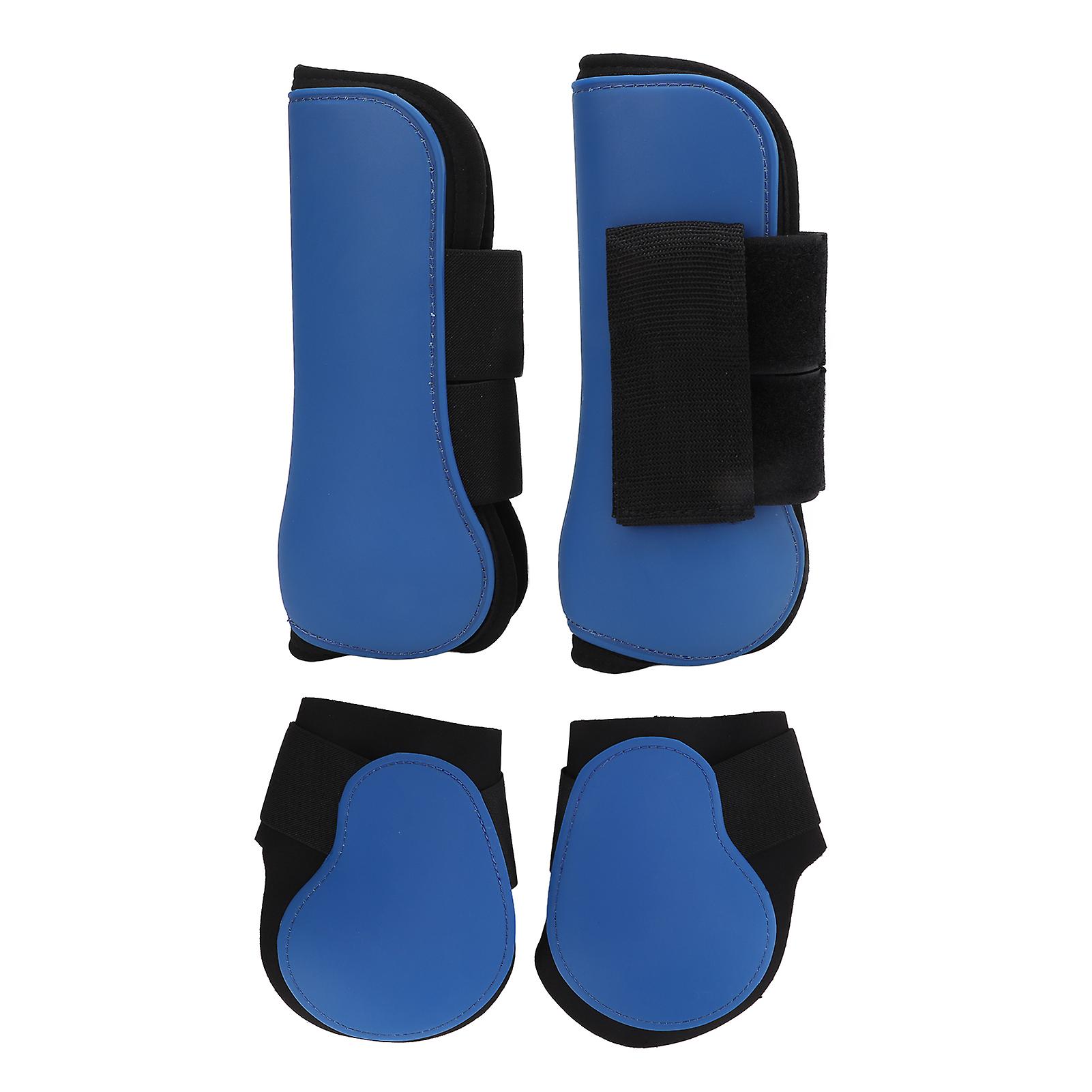 4pcs Horse Leg Boots Set Pu Horse Front And Rear Leg Brace Guards With Cushioning Inner Pad For Tendon Protectionblue Set L