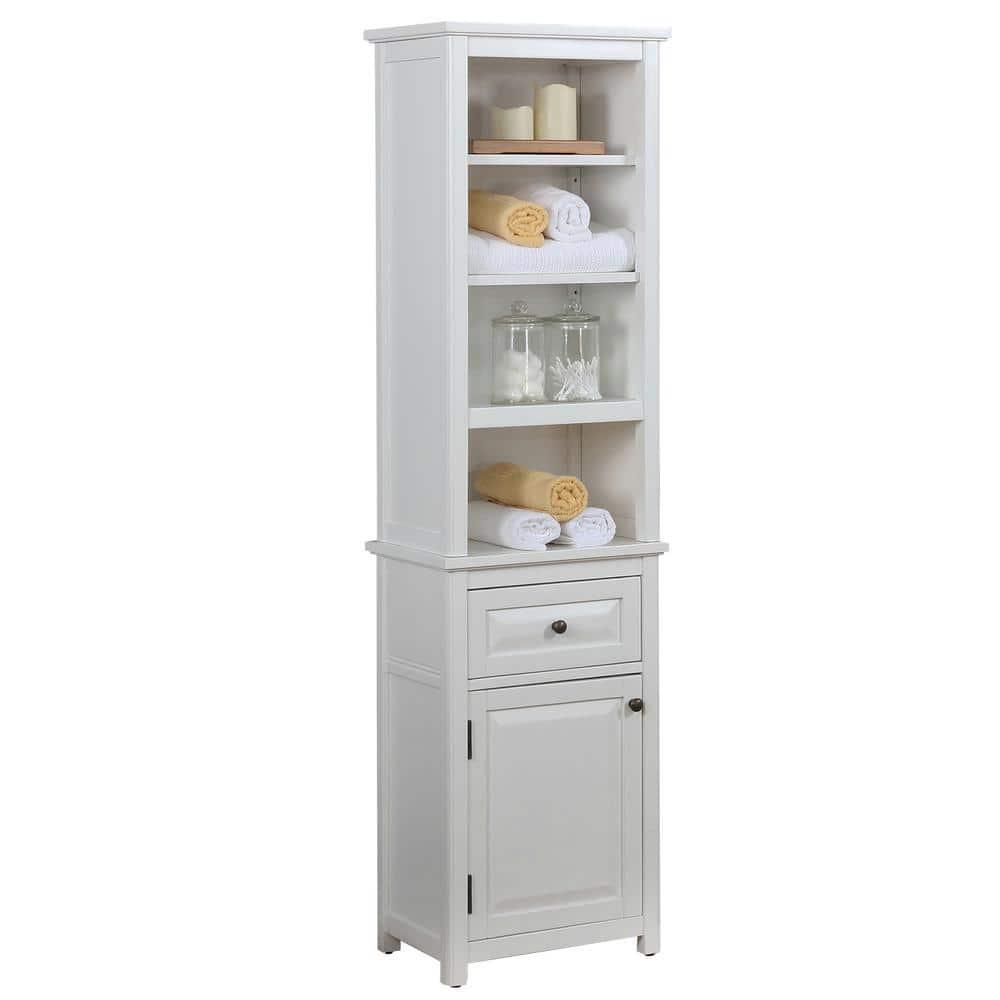 Alaterre Furniture Dorset Bathroom 17 in W Freestanding Storage Tower with Open Upper Shelves Lower Cabinet and Drawer in White