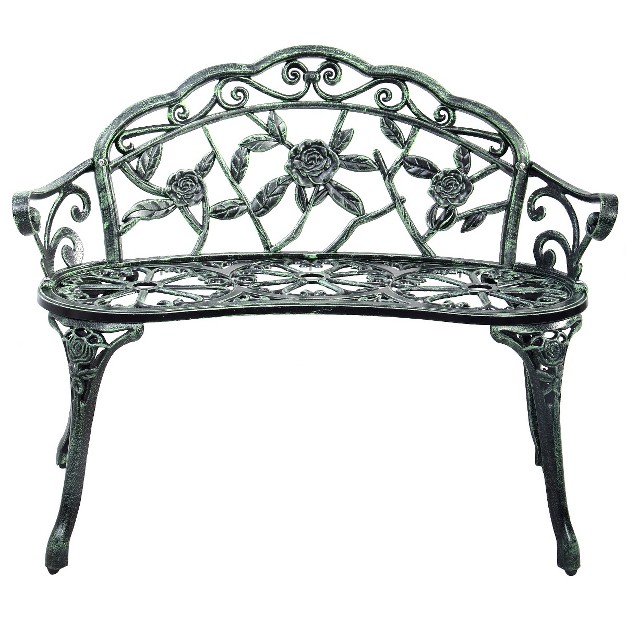 Tangkula Outdoor Garden Bench Cast Aluminum Cast Iron Antique Green