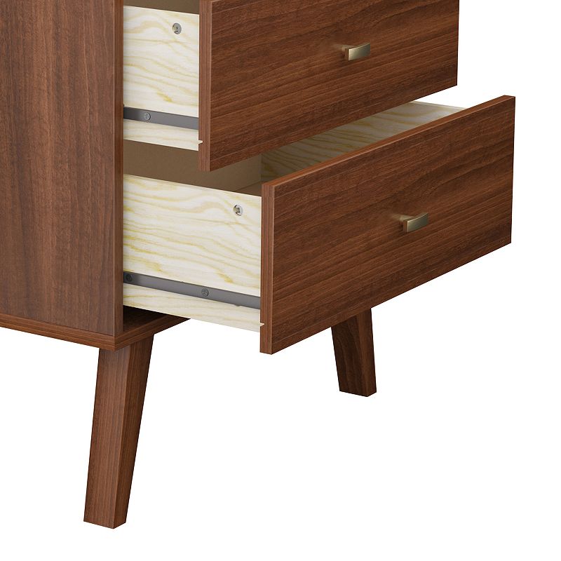 Prepac Milo Mid-Century Modern 2-Drawer Nightstand Table